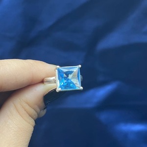 Solid 925 Square Shape Natural Blue Topaz <b>Ring</b> for Women Fine Jewelry with November Birthstone Engagement Vintage Prong Setting - Product Image 4