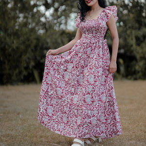 Increíble diseñador mirando algodón ditsy flor impresa ropa de mujer A-line largo Maxi vestido-casual indio desgaste largo Maxi vestidos - Product Image 1