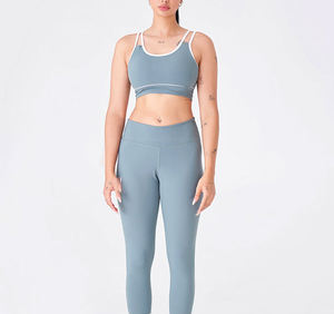 OEM Service Wholesale Women Light <b>Blue</b> <b>Sports</b> <b>Bra</b> with Double Straps Soft Stretch Fabric Seamless Latest Design Made In Pakistan - Product Image 5