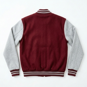 Veste grise Mahron pour homme, en mélange de laine personnalisé, fermeture éclair, col et poignets en tricot côtelé, logo brodé, streetwear décontracté, fabrication en gros - Product Image 2
