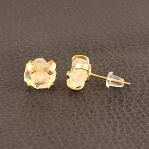 Usure quotidienne non coupée cristal brut quartz oreille post caoutchouc dos boucle d'oreille laiton 18k plaqué or gros bijoux goujon cadeau pour elle - Product Image 1