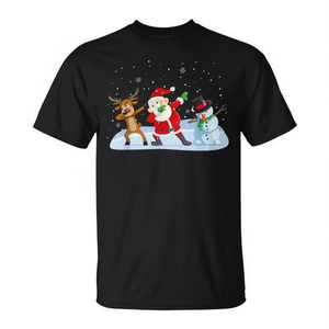T-shirt de Noël unisexe pour adulte, col rond, manches courtes, motif Père Noël, rennes et bonhomme de neige, idéal comme cadeau de fêtes - Product Image 2