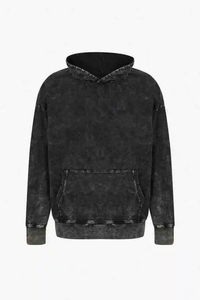 Sudadera con capucha NEGRA lavada con ácido personalizada de fábrica, sudaderas NEGRAS desgastadas para hombres - Product Image 4