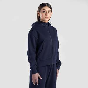 Sweat à capuche Navy Hyper Flex avec fermeture éclair, coupe classique, en tissu tricoté - Product Image 3