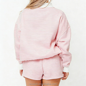 <span class=keywords><strong>Sudadera</strong></span> Personalizada para Mujer, con Cuello Alto, Rayas Rosa y Blanco, Talla Grande, Transpirable, Informal, de Algodón, con Logotipo Bordado - Product Image 3