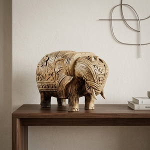 Escultura de Elefante Primitivo Hecha a Mano en Madera, Decoración Rústica Tribal para Mesa, Obra de Arte Decorativa para el Hogar, Elefante Decorativo - Product Image 3