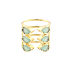 Bagues de déclaration de calcédoine en forme de poire et d'eau, en plaqué or 24k, multicouches, ouvertes et réglables, bagues de fiançailles, dernier Style - Product Image 2