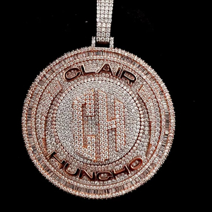 Custom Round Rotating <b>Initial</b> <b>Pendant</b> 925 Sterling <b>Silver</b> Fully Iced Moissanite Hip Hop Jewelry - Product Image 1