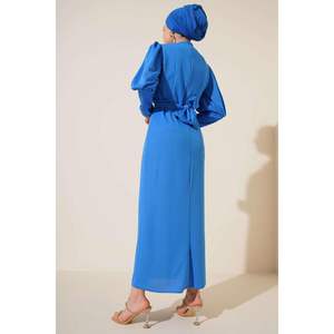 Robe à Double Col Fermé Bleu - Product Image 4