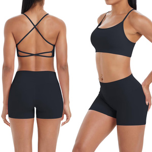 Nouveauté, ensemble de yoga pour femmes, haute qualité, sans manche, ensemble 2 pièces avec fermeture élastique, motif solide, logo personnalisé sur le devant - Product Image 1