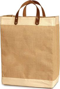 Sacs à provisions élégants et élégants en jute avec poignée en cuir Design écologique - Product Image 2