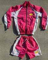 Survêtement unisexe coupe-vent avec logo personnalisé OEM, réfléchissant, 100 % nylon, écologique, 2-en-1, avec broderie appliquée, short inclus