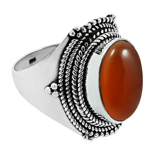Pierre précieuse cornaline naturelle 925 argent Sterling forme ovale Artisan Look ethnique bague fête porter chic Look bijoux faits à la main inde - Product Image 1