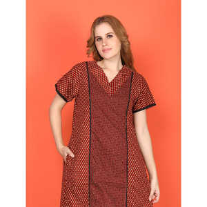 Evolove Camisón Largo Informal de Algodón para Mujer, Estampado, de Manga Corta, con Bolsillo Lateral, Tejido Suave, Talla XS - Product Image 1