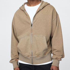 Sudadera con capucha y cremallera de ajuste regular para hombre, Sudadera de felpa personalizada lavada de algodón orgánico, chaqueta con capucha y media cremallera, chaqueta con capucha de invierno Vintage High - Product Image 3