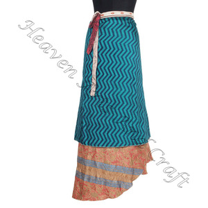 Sexy Resort Wear Jupe portefeuille en soie 2 couches réversible magique soie Saris Wrap Jupe longue indien bohème Multi robe magique Double - Product Image 3