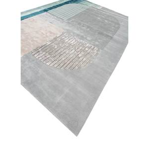 Alfombra Rectangular de Lana y Viscosa Azul Tejida a Mano con Diseño Abstracto 9x12 para Entrada, Dormitorio y Sala de Estar - Tnq-3230 - Product Image 2