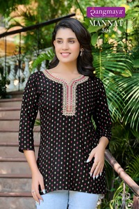 Venta al por mayor patrones impresos extraordinarios rayón pesado fantasía indio y paquistaní Tops cortos desgaste regular ESTILO OCCIDENTAL - Product Image 4