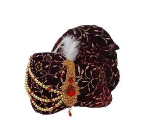 Mens Flower Bail Printed Velvet Traditional Ethnic Safa/<b>Turban</b>/Pagdi/Pagri & Shawl (Maroon Color, <b>Turban</b> Size: 22 to 22.5 Inch) - Product Image 4