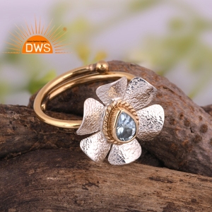 Dernière conception faite à la main 18K plaqué or topaze bleue naturelle bague de conception florale de pierres précieuses fabricant de bijoux personnalisés - Product Image 2