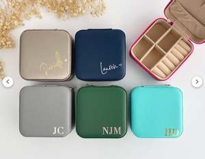 Joyero de viaje con logotipo personalizable a la moda para mujer, organizador cuadrado de terciopelo para pendientes, anillos, collares - Product Image 5