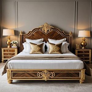 Lit King en bois fabriqué à la main pour villas de luxe Ensemble de chambre à coucher élégant en bois de teck Lit de style palais pour la décoration intérieure - Product Image 1