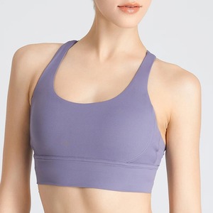 Soutien-gorge de course de style sportif sans couture pour femmes séchage rapide respirant bonnets rembourrés amovibles soutien élevé Yoga entraînement haut avant - Product Image 6
