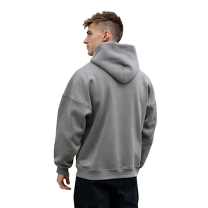 Mens Light Grey Oversized Hoodie Pullover 50% Cotton 50% Polyester Drop Shoulder Streetwear Relaxed Fit Winter <b>Sweatshirt</b> - Product Image 6