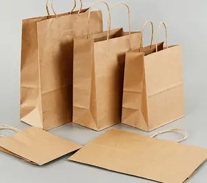 Custom LOGO Printed Twisted Handle Carrier White Brown Shopping Kraft Paper Bag With Handles