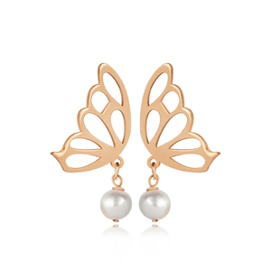 Boucles d'oreilles à clous rondes élégantes en perles simples, design papillon, plaquées or, anniversaire, fabrication turque, bijoux en argent sterling 925 - Product Image 4