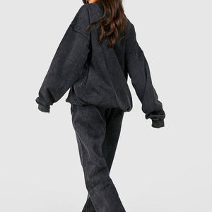 2025 última colección de primavera Unisex lavado ácido algodón chándal logotipo personalizado mujer gran tamaño Sudadera con capucha pantalones transpirables conjunto - Product Image 6