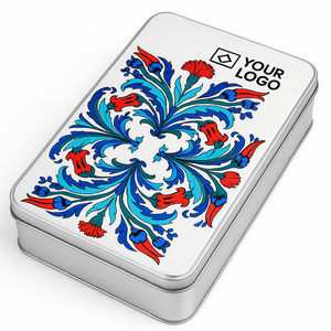 Boîte-cadeau rectangulaire en étain argenté mat personnalisée, imprimée, 140x240x45 mm, qualité alimentaire - Product Image 1