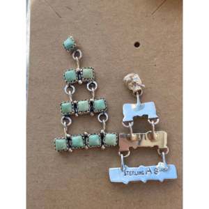 Sam Arviso Navajo Handmade Kingman Turquoise & Sterling Silver Drop <b>Earrings</b> Geometric <b>Post</b> Dangle Design - Product Image 4