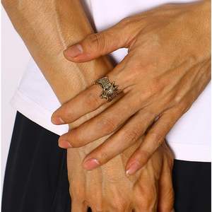 แหวนเปิดรูปค้างคาวสไตล์โกธิคสำหรับผู้ชาย ชุบทอง โลหะผสม วินเทจ เครื่องประดับแฟชั่นฮาโลวีน ประดับเพชรทรงเหลี่ยมมรกต - Product Image 5