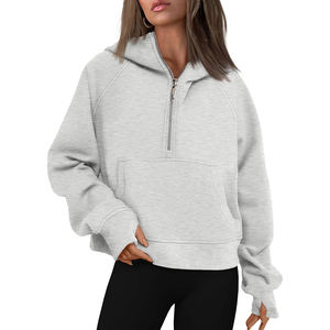 Streetwear style décontracté couple demi-zip femmes pull à capuche goutte épaule demi zip sweats à capuche pour les femmes - Product Image 1