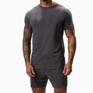 Custom Men's <b>Gym</b> Wear Solid Basic Tee Stretchy Muscle Fitness Sports Shirts Crewneck Slim <b>Fitted</b> Short Sleeve T Shirt - Product Image 1