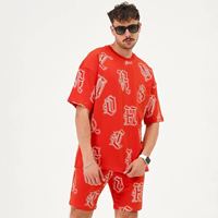 Ensemble de survêtement léger réversible personnalisé pour l'été, ensemble deux pièces délavé à l'acide, t-shirt court et short imprimés pour homme