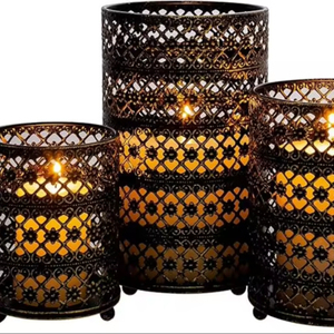Juego de 3 portavelas de metal, juegos de portavelas decorativos - Product Image 1
