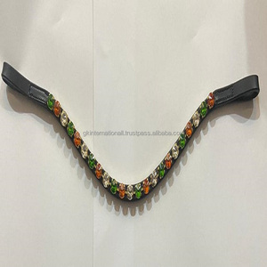Banda personalizada para cejas de caballo, 1 Fila de cristales verdes, naranja y transparentes, combinación de diamantes de imitación ostentosos, cuero genuino, precio al por mayor - Product Image 2