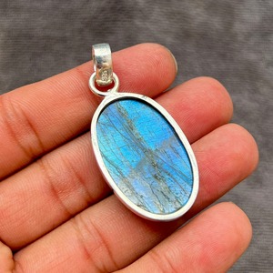 Excelente cabujón ovalado de labradorita azul Natural, colgante de diseñador Chapado en plata de ley 925 sólida para joyería al por mayor de mujer - Product Image 5