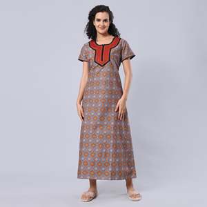 Chemise de nuit longue Evolve pour femme 100 % coton imprimé, décontractée, avec taille élastique, en tissu popeline super confortable et doux, taille XS - Product Image 2
