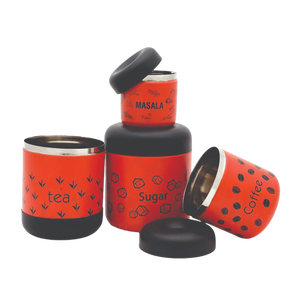 Juego de botes de acero inoxidable de color rojo de 4 piezas con caja de almacenamiento impresa para cocina utiliza caja mejores ofertas - Product Image 2