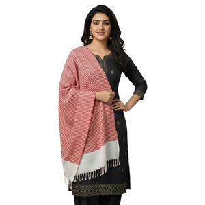 Women's Winter Warm Eco-Friendly Long Woolen Peach Color Striped Elegant Winter <b>Wrap</b> Shawl - Product Image 1