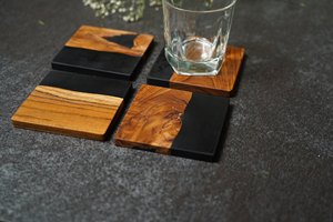 Prix de gros Dessous de verre en bois en résine époxy personnalisé Dessous de verre en résine design Dessous de verre en résine personnalisés Couleur boisée naturelle de qualité supérieure - Product Image 6