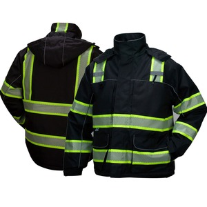 Chaqueta de trabajo de seguridad Softshell amarilla Hi Vis completamente personalizada más vendida con ribete negro y múltiples bolsillos - Product Image 3