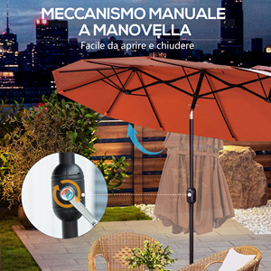 Outsunny Parasol de jardin à double inclinaison avec ouverture à manivelle, 295x152x222cm, rouge - Product Image 6