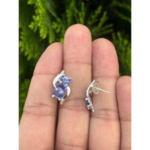 Boucles d'oreilles clous en argent 925 avec Tanzanite naturelle, Or romantique tendance pour Mariage, Fiançailles, Anniversaire, Améthyste, Quartz, Diamant, Perle - Product Image 2