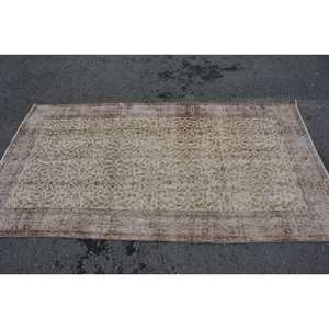Tapis turc vintage Beige marron 3.7 X 6.8ft fait à la main en laine grande surface Patchwork Design rectangulaire couloir Latex pour la décoration de la chambre - Product Image 3