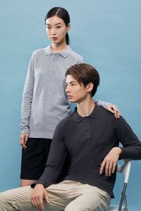 LEFONSE Polo liso Manga larga Algodón Poliéster 210 gramos Transpirable Slim Fit Unisex O-cuello - Product Image 2