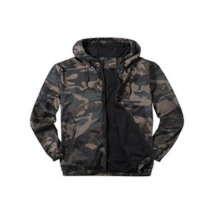 Veste légère camouflage pour hommes avec capuche coupe-vent zippé solide vestes décontractées actives et respirantes avec poches zippées - Product Image 2